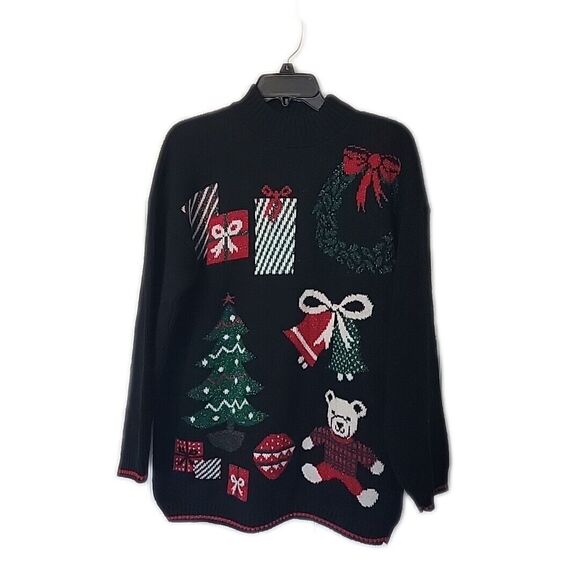 Nut Cracker Christmas Pullover Knit Mock Neck Sweater ~ Sz M ~ Black - Picture 1 of 5